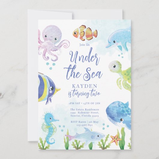 Invitation d'anniversaire de la mer (Devant)