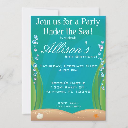 Invitation d'anniversaire de la mer (Devant)