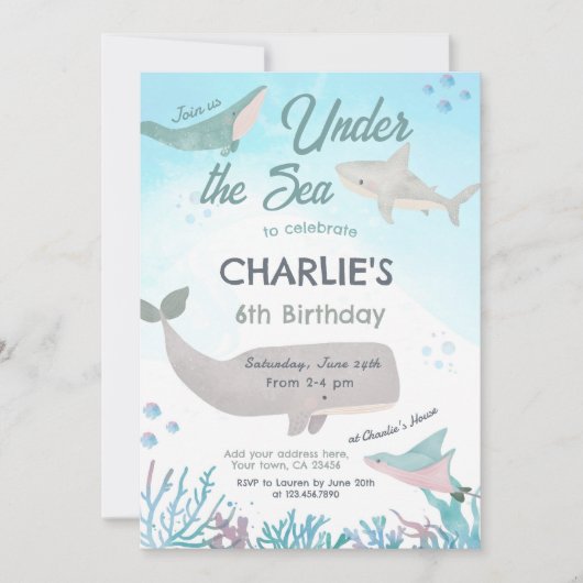 Invitation d'anniversaire de la mer (Devant)
