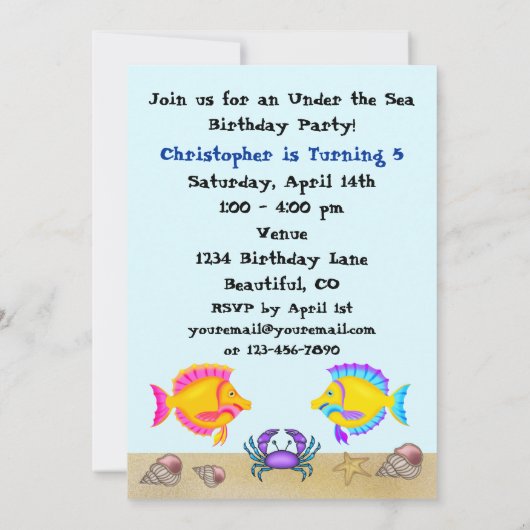 Invitation d'anniversaire de la mer (Dos)