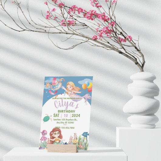 Invitation d'anniversaire de la mignonne sirène