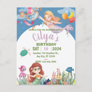 Invitation d'anniversaire de la mignonne sirène