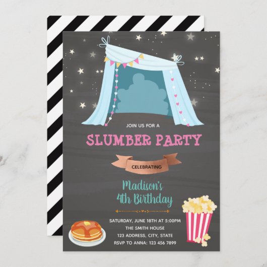 Invitation d'anniversaire de la nuit de Teepee (Devant / Derrière)