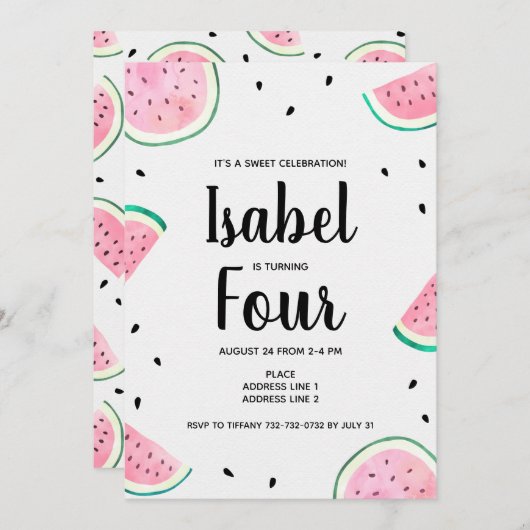 Invitation d'anniversaire de la pastèque (Devant / Derrière)