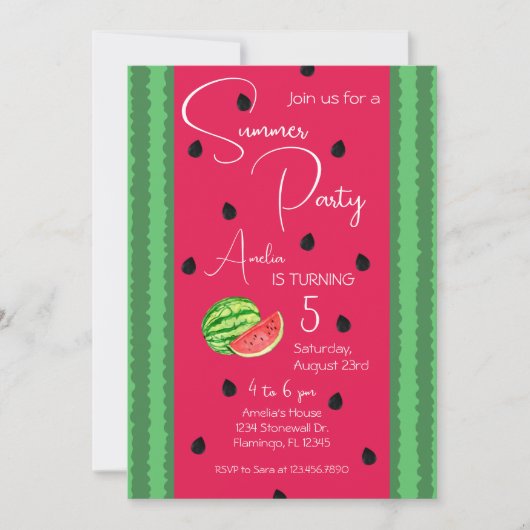 Invitation d'anniversaire de la pastèque 5x7 (Devant)