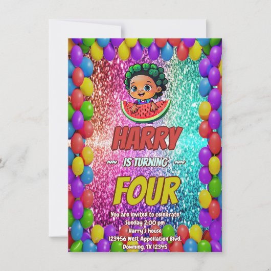 Invitation d'anniversaire de la pastèque pour enfa (Devant)