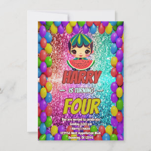 Invitation d'anniversaire de la pastèque pour enfa