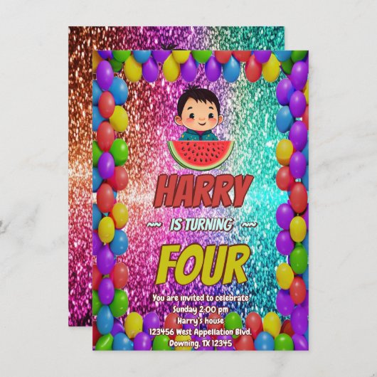 Invitation d'anniversaire de la pastèque pour enfa (Devant / Derrière)