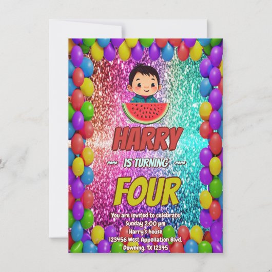 Invitation d'anniversaire de la pastèque pour enfa (Devant)