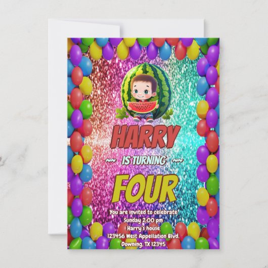 Invitation d'anniversaire de la pastèque pour enfa (Devant)