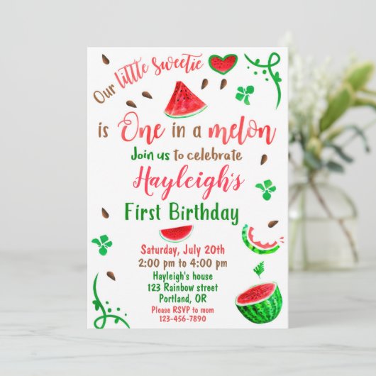Invitation d'anniversaire de la pastèque Premier a (Debout devant)