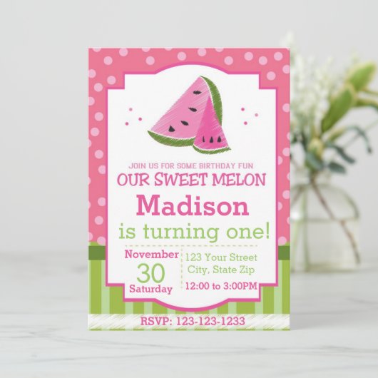 Invitation d'anniversaire de la pastèque rayée (Debout devant)