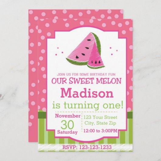 Invitation d'anniversaire de la pastèque rayée (Devant / Derrière)