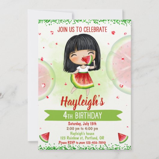 Invitation d'anniversaire de la pastèque Une dans (Devant)