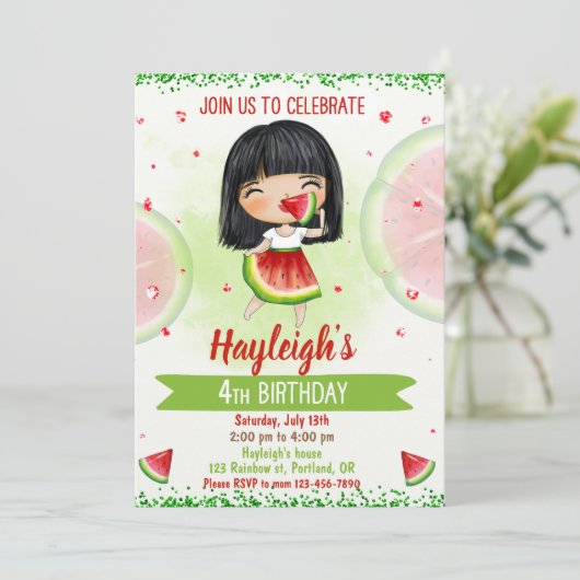 Invitation d'anniversaire de la pastèque Une dans  (Debout devant)