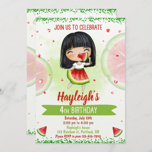 Invitation d'anniversaire de la pastèque Une dans (Devant / Derrière)