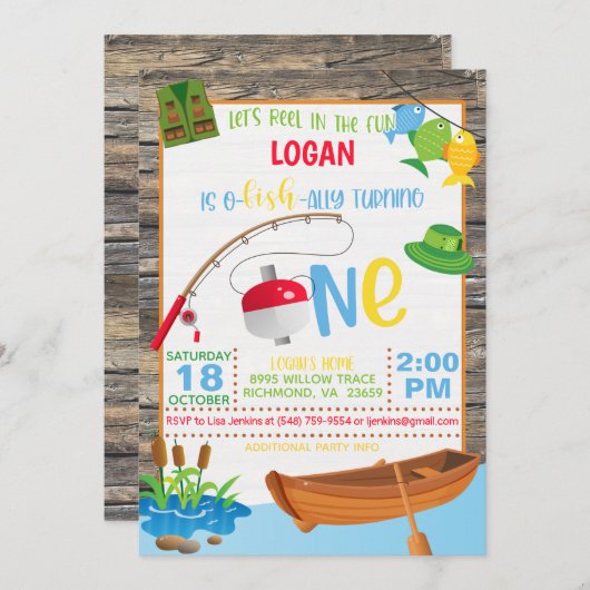 Invitation d'anniversaire de la pêche (Devant / Derrière)