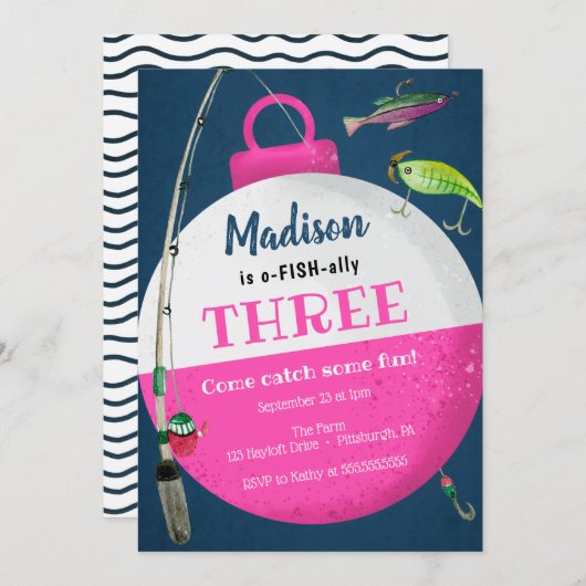 Invitation d'anniversaire de la pêche de la fille (Devant / Derrière)