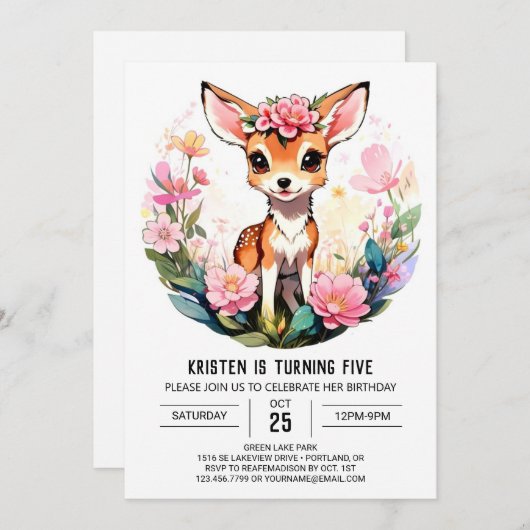 Invitation d'anniversaire de la petite fille de ce (Devant / Derrière)