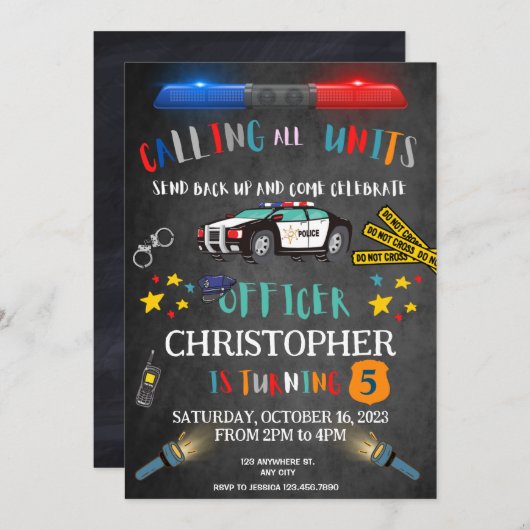 Invitation d'anniversaire de la police (Devant / Derrière)