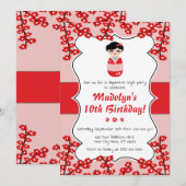 Invitation d'anniversaire de la poupée Kokeshi | S (Devant / Derrière)