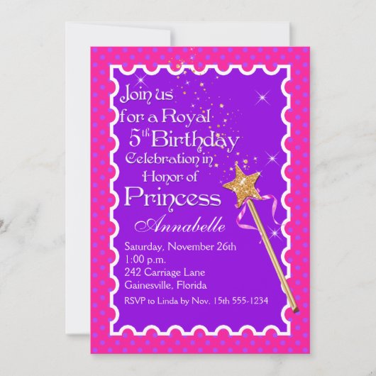 Invitation d'anniversaire de la Princess Party de (Devant)