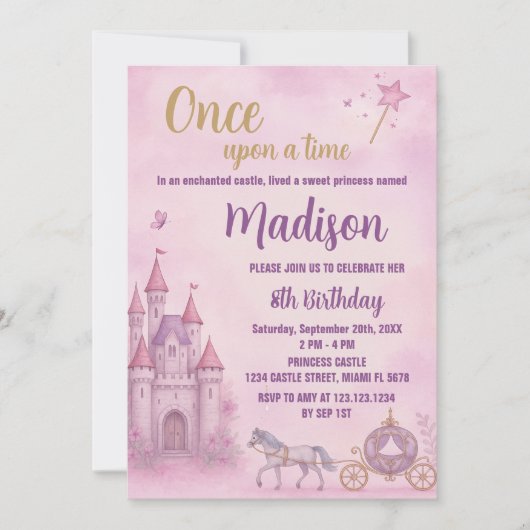 Invitation d'anniversaire de la princesse (Devant)