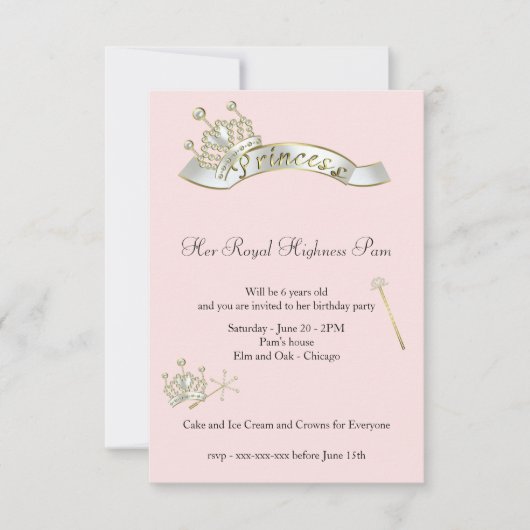 Invitation d'anniversaire de la princesse (Devant)
