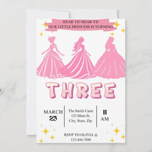 Invitation d'anniversaire de la princesse (Devant)