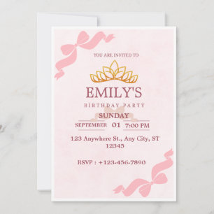 Invitation d'anniversaire de la princesse à couron