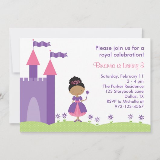 Invitation d'anniversaire de la princesse afro-amé (Devant)