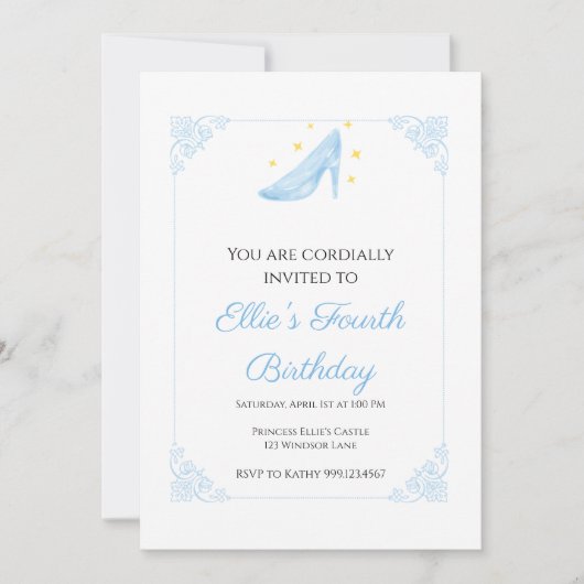 Invitation d'anniversaire de la princesse Cinderel (Devant)
