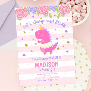Invitation d'anniversaire de la princesse Dinosaur