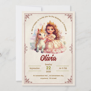 Invitation d'anniversaire de la Princesse Editable