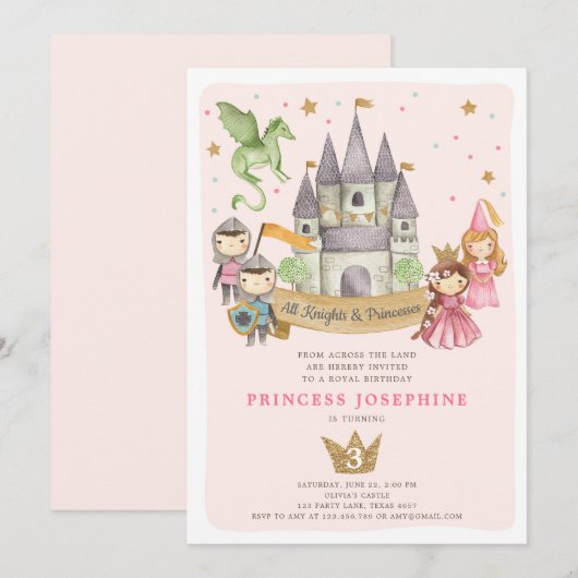 Invitation d'anniversaire de la princesse et des c (Devant / Derrière)