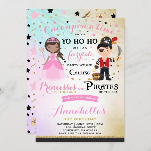 Invitation D'Anniversaire De La Princesse Et Du Pi (Devant / Derrière)
