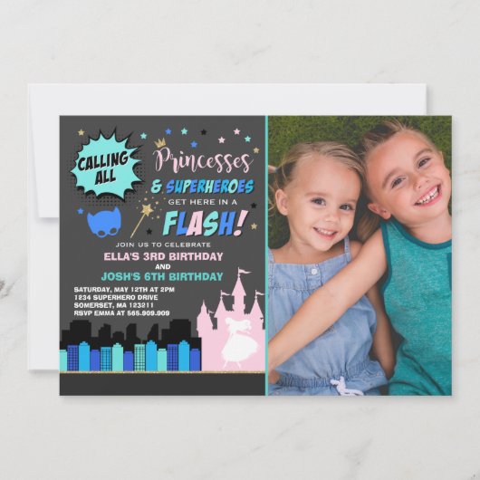 Invitation d'anniversaire de la princesse et du su (Devant)