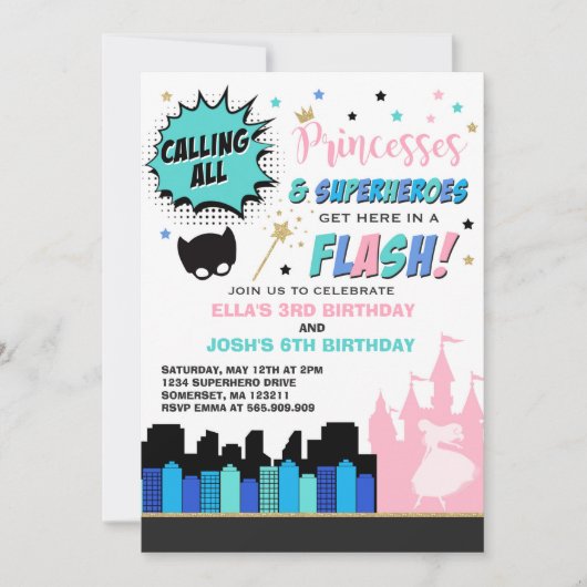 Invitation d'anniversaire de la princesse et du su (Devant)