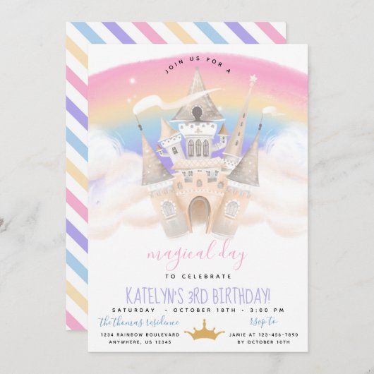 Invitation d'anniversaire de la princesse Rainbow (Devant / Derrière)