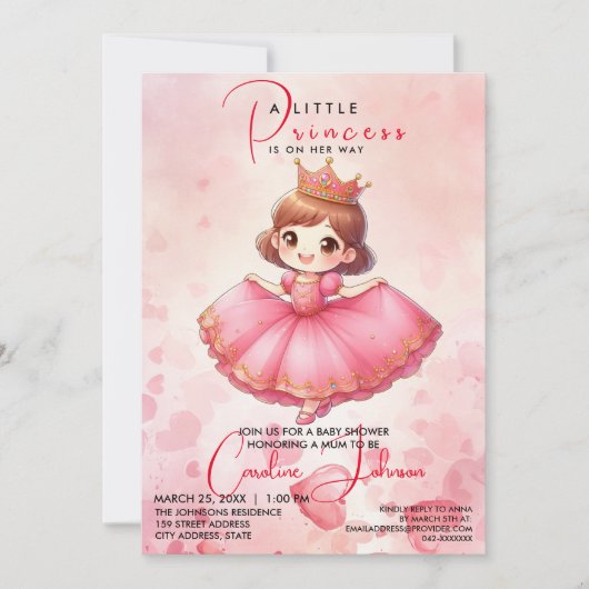 Invitation d'anniversaire de la princesse rose (Devant)