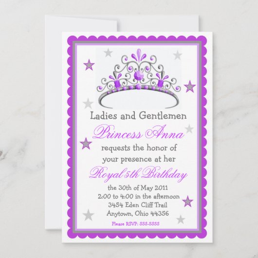 Invitation d'anniversaire de la princesse Tiara (Devant)