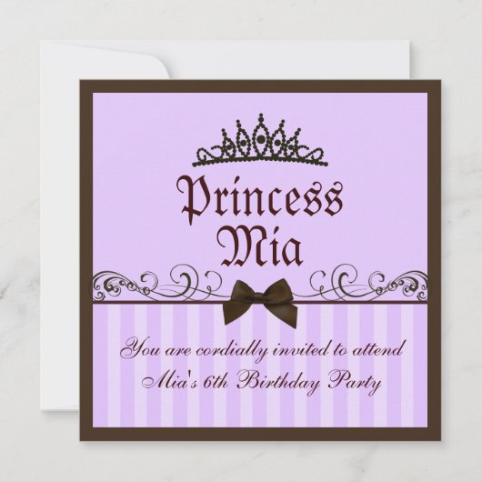 Invitation d'anniversaire de la princesse violette (Devant)