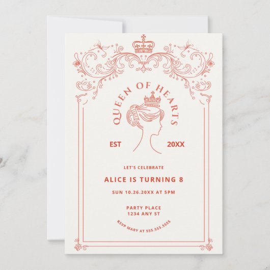 Invitation d'anniversaire de la Reine des Coeurs (Devant)
