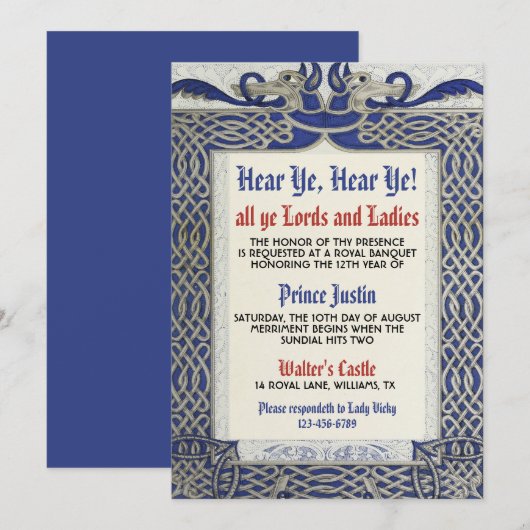 Invitation d'anniversaire de la Renaissance médiév (Devant / Derrière)