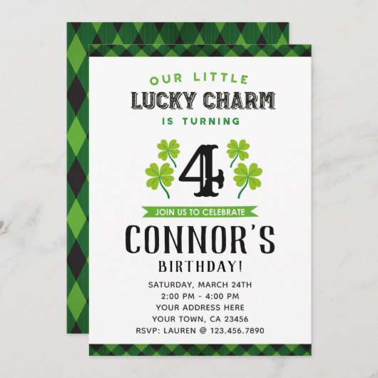 Invitation d'anniversaire de la Saint Patrick (Devant / Derrière)