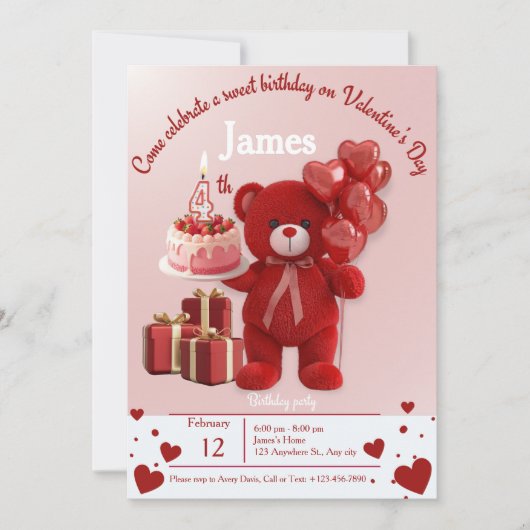 Invitation d'anniversaire de la Saint-Valentin - 4 (Devant)