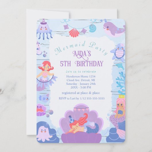 Invitation d'anniversaire de la Sirène magique (Devant)