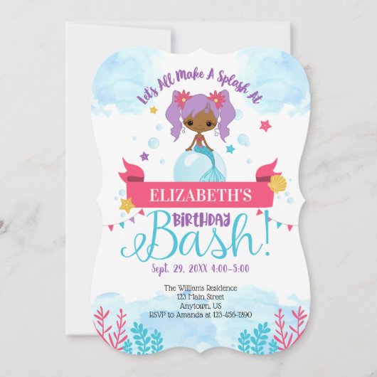 Invitation d'anniversaire de la sirène noire-améri (Devant)