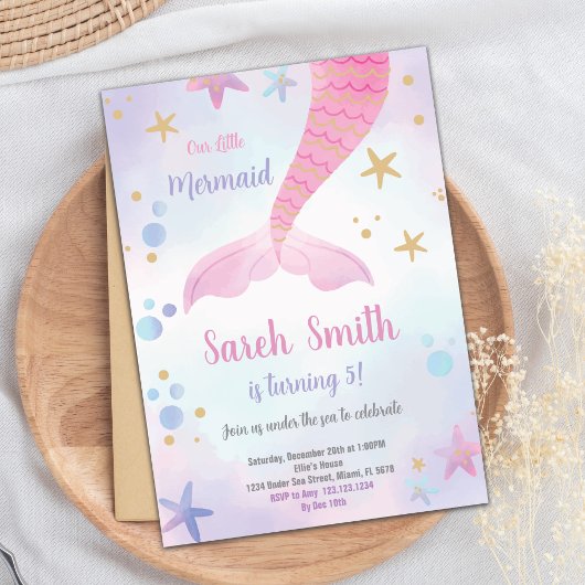 Invitation d'anniversaire de la sirène rose