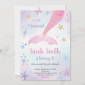 Invitation d'anniversaire de la sirène rose (Devant)